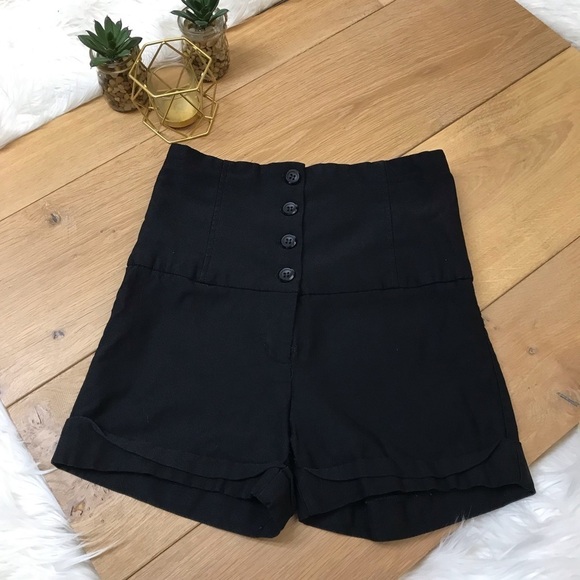 Black High Waisted Shorts #981
